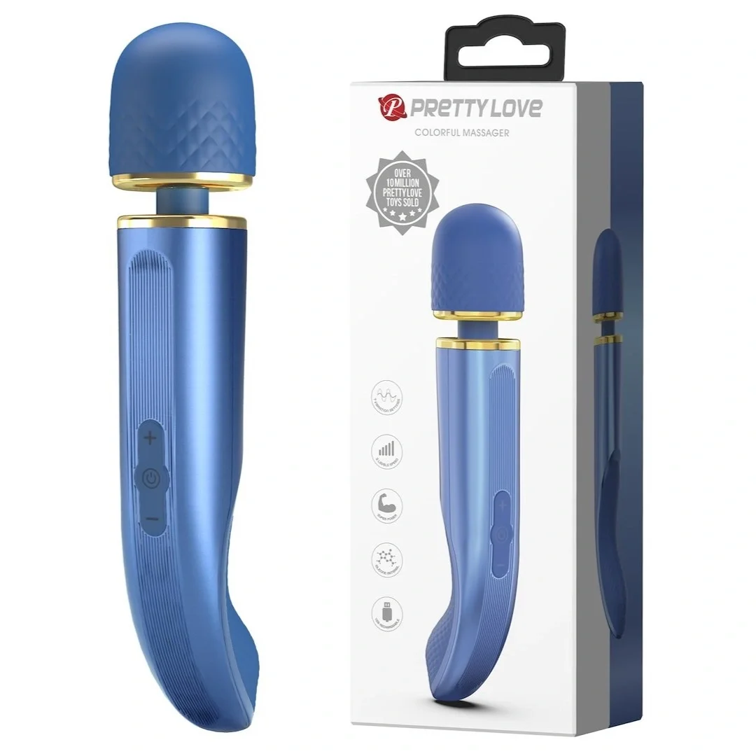 PRETTYLOVE Vibrator Masaj Pretty Love Colorful Massager 7 Moduri Vibratii 5 Viteze Silicon USB Albastru 24 cm