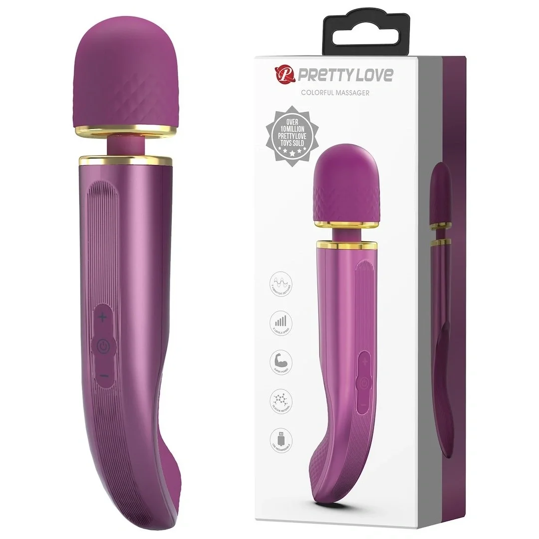 PRETTYLOVE Vibrator Masaj Pretty Love Colorful Massager 7 Moduri Vibratii 5 Viteze Silicon USB Lila 24 cm