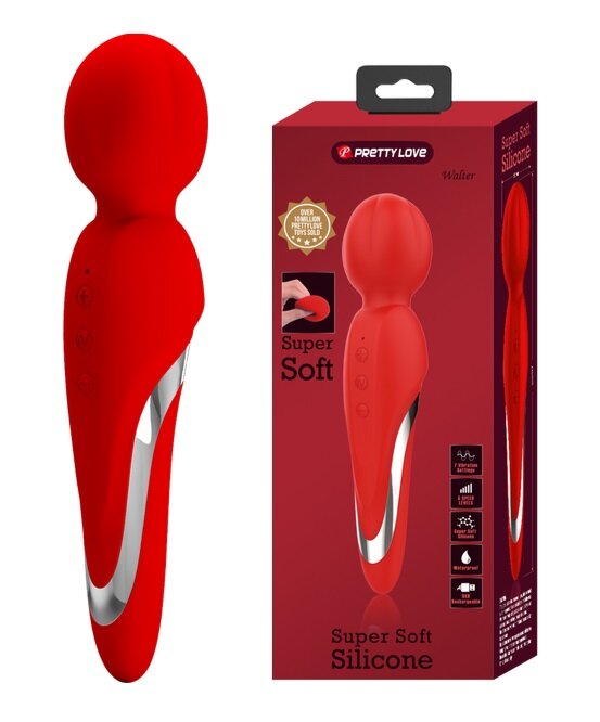 PRETTYLOVE Vibrator Masaj Walter 7 Moduri Vibratii & 5 Intensitati Silicon USB Rosu 21.6 cm