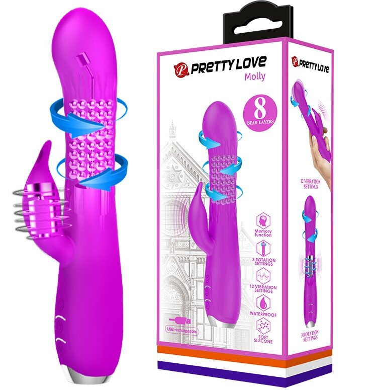 PRETTYLOVE Vibrator Pretty Love Molly 12 Moduri Vibratii 3 Moduri Rotatii Silicon USB Mov 20.5 cm