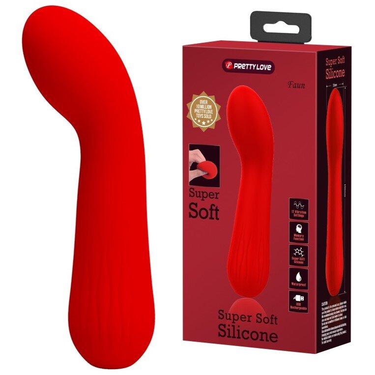PRETTYLOVE Vibrator Punctul G Faun 12 Moduri Vibratii Silicon USB Rosu 15 cm