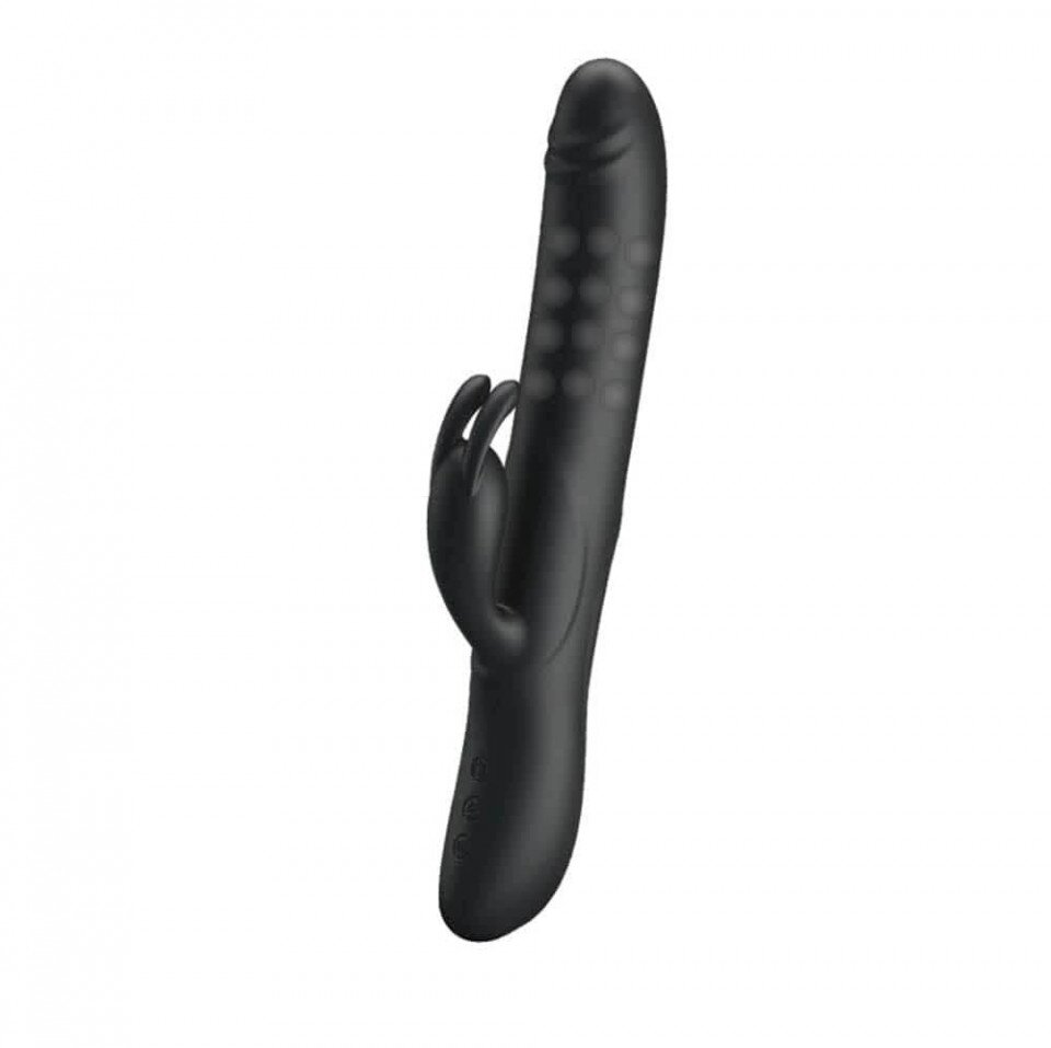 PRETTYLOVE Vibrator Rabbit Colin 4 Moduri Rotatii 7 Moduri Vibratii Silicon USB Negru 25 cm