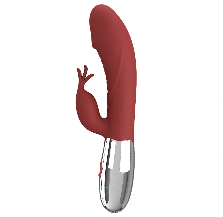 PRETTYLOVE Vibrator Rabbit Rasmussen 30 Moduri Vibratii Puternice Silicon USB Rosu 19.8 cm