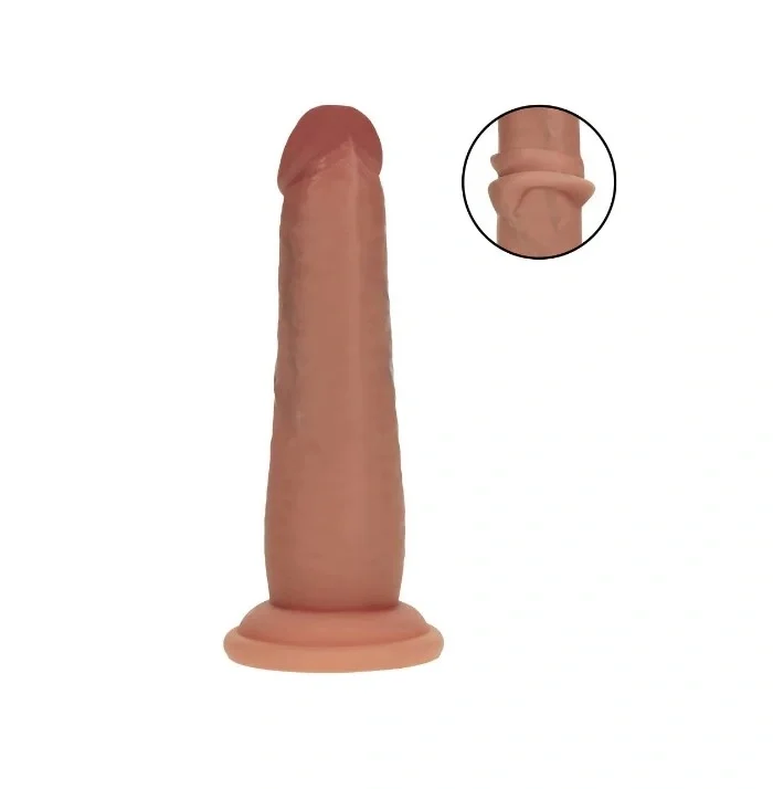 RealRock Dildo Realist Sliding Skin Silicon Lichid Dubla Densitate Maro 17.4 cm