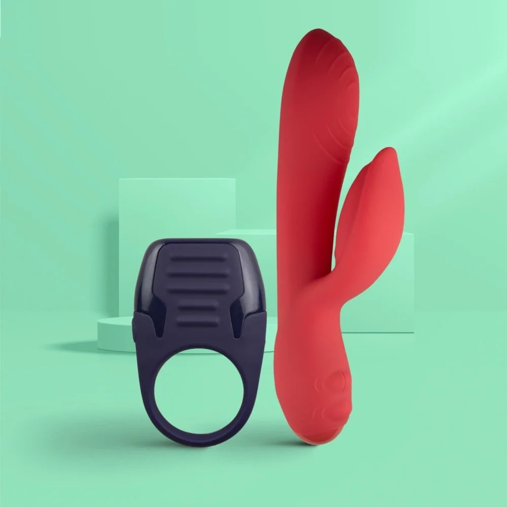 Rocks Off Set Love Me Vibrator si Inel 10 Moduri Vibratii Silicon USB Rosu/Negru