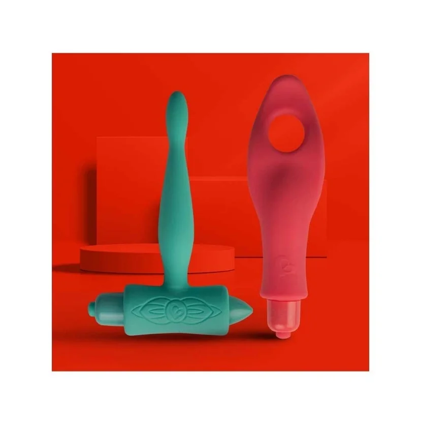 Rocks Off Set Touch Me Vibrator Anal si Vibrator Finger 7 Moduri Vibratii Silicon Rosu/Verde