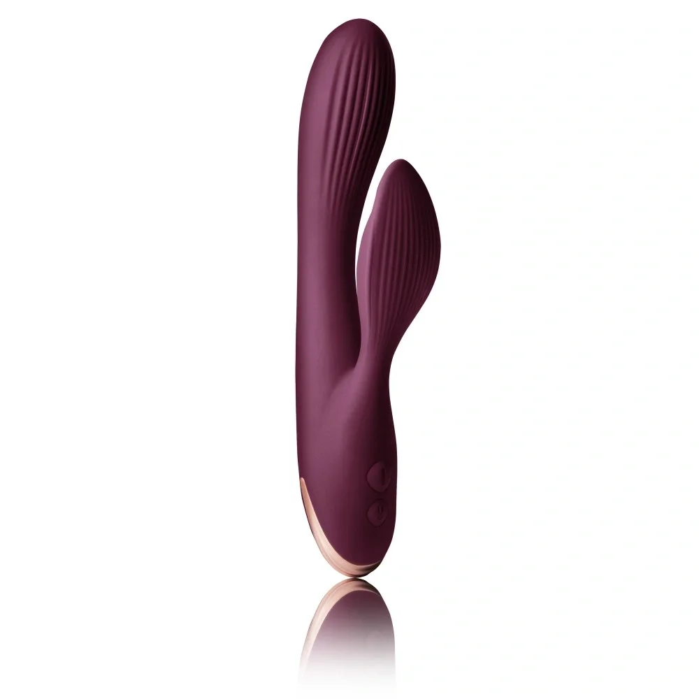 Rocks Off Vibrator Iepuras Climaximum Lyanna 10+10 Moduri Vibratii Silicon USB Burgundy 23.3 cm
