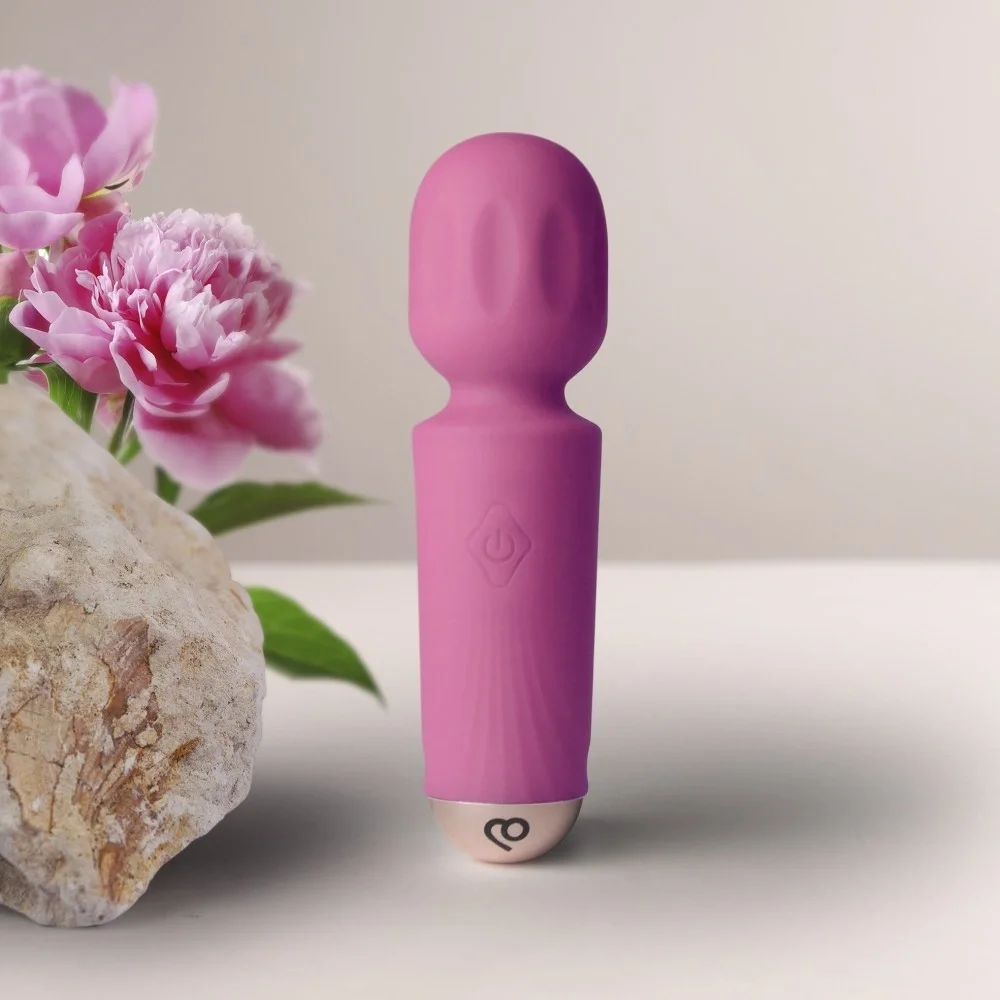 Rocks Off Vibrator Mini Wand Peony Pink 16 Moduri Vibratii Silicon USB Roz 11.5 cm
