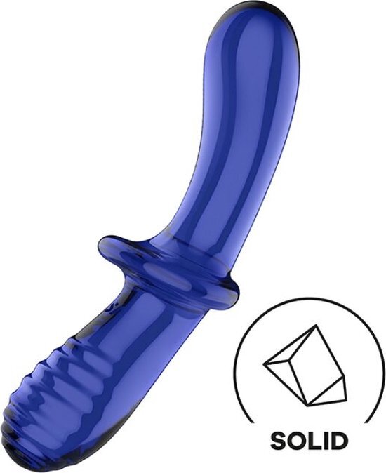 Satisfyer Dildo Dublu Double Crystal Sticla Borosilicata Albastru Deschis 19 cm