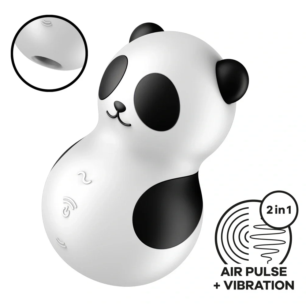 Satisfyer Stimulator Pocket Panda 11 Intensitati Suctiune 12 Moduri Vibratii Silicom Alb/Negru
