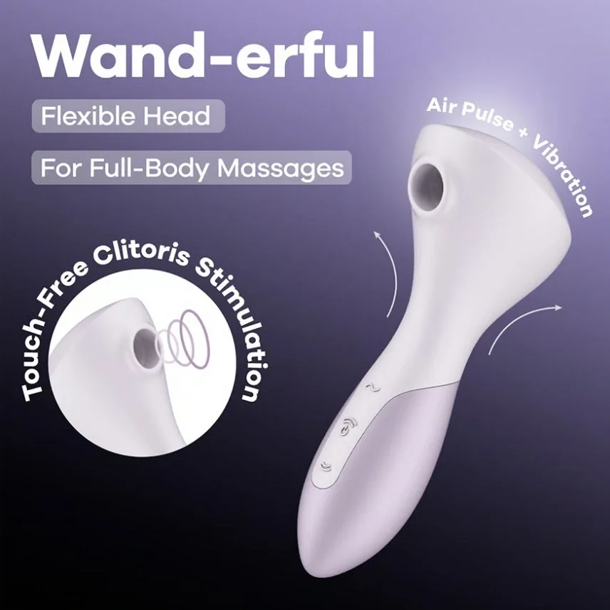 Satisfyer Stimulator Wand-erful 11 Moduri Suctiune 12 Moduri Vibratii Silicon USB Mov Deschis 15.8 cm