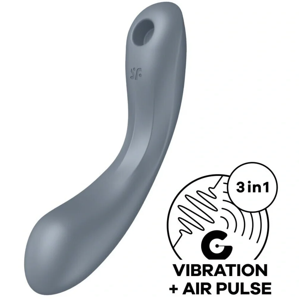 Satisfyer Vibrator Curvy Trinity 1 Air Pulse 11 Programe Suctiune 12 Programe Vibratii Silicon USB Gri 16.4 cm