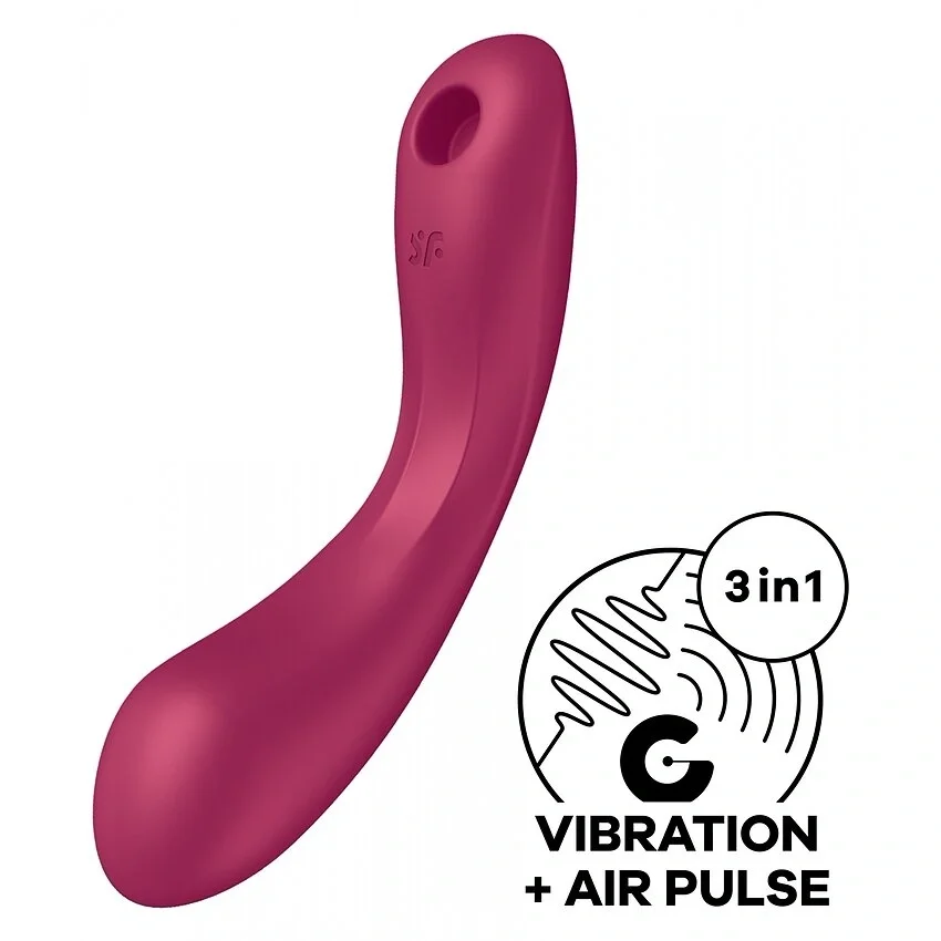 Satisfyer Vibrator Curvy Trinity 1 Air Pulse 11 Programe Suctiune 12 Programe Vibratii Silicon USB Rosu 16.4 cm