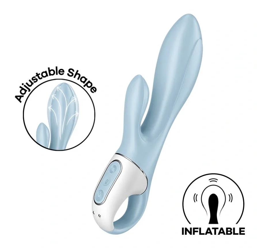 Satisfyer Vibrator Gonflabil Air Pump Bunny 1 12 Moduri Vibratii Silicon USB Albastru 20.6 cm