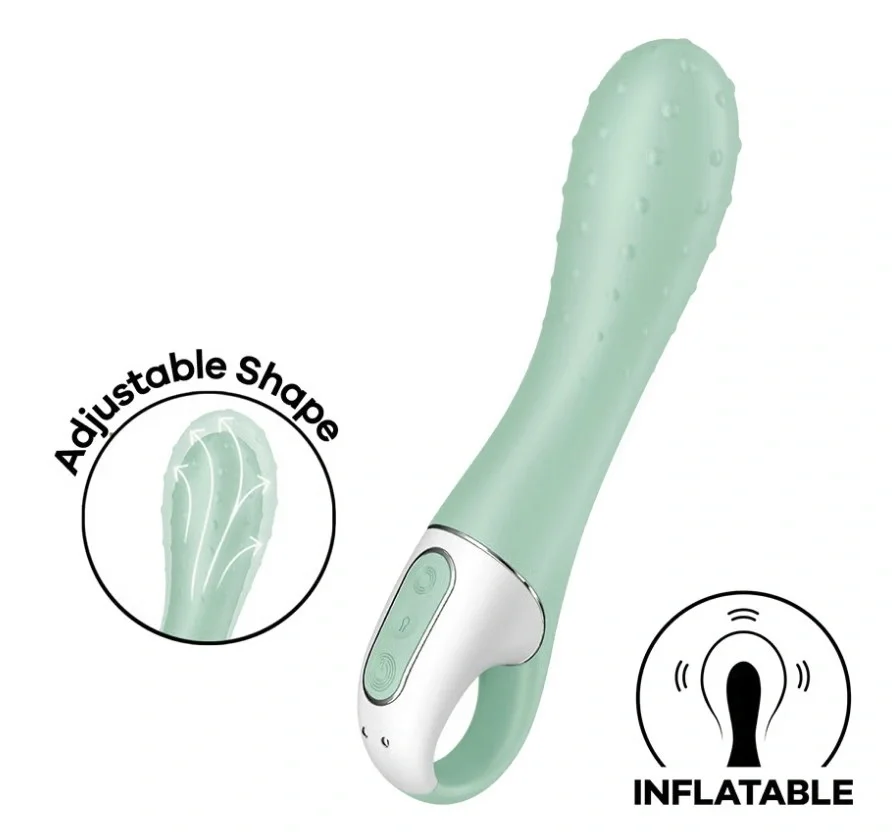 Satisfyer Vibrator Gonflabil Air Pump Vibrator 3 12 Moduri Vibratii Silicon USB Verde 20.8 cm