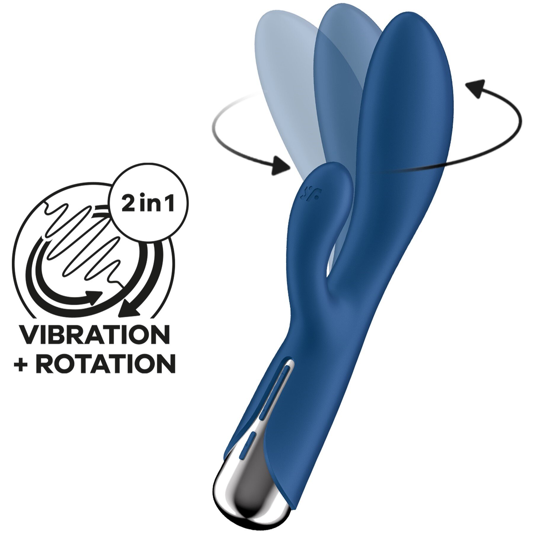 Satisfyer Vibrator Iepuras Spinning Rabbit 1 12 Moduri Vibratii 5 Moduri Rotatii Silicon USB Albastru 20 cm