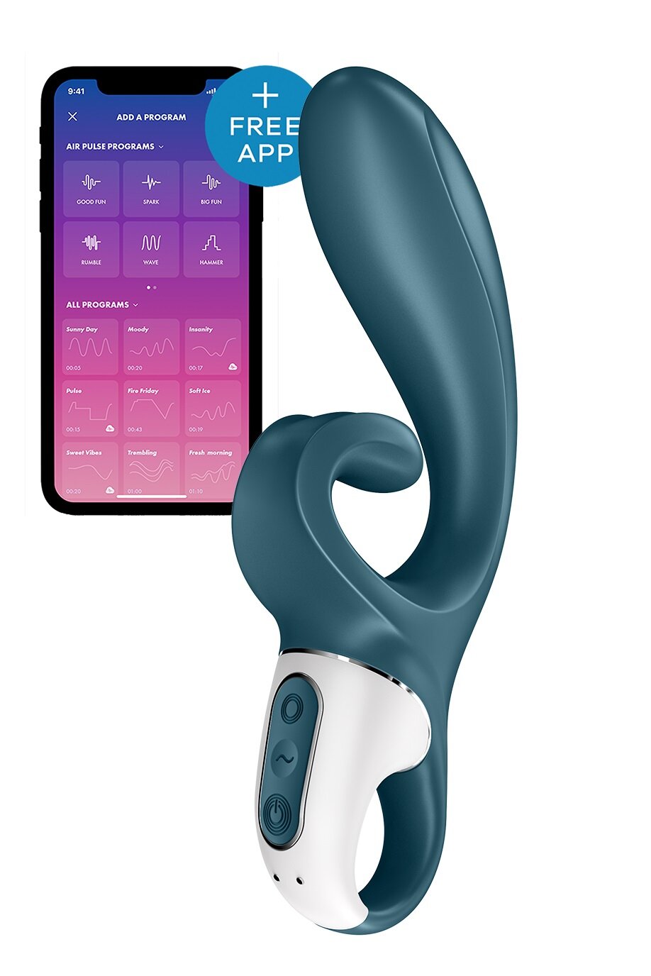 Satisfyer Vibrator Rabbit Hug Me Blueooth Control Free App Silicon USB Albastru 20 cm