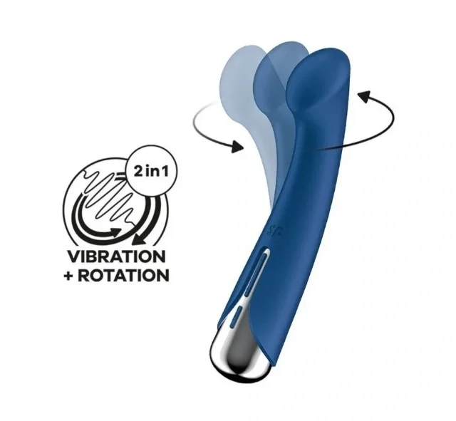 Satisfyer Vibrator Spinning G-Spot 1 12 Programe de Vibratii 5 Programe de Rotatii Silicon USB Albastru 16.5 cm