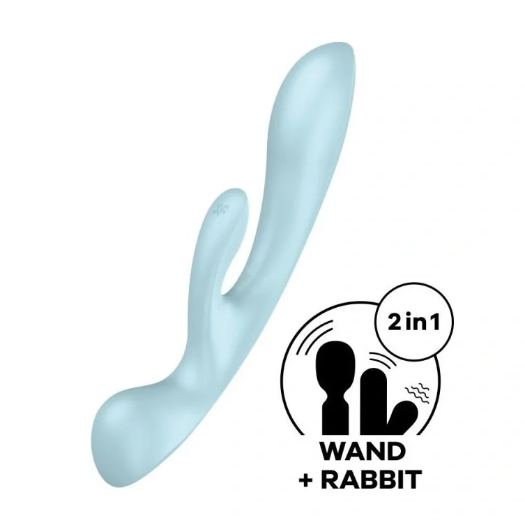 Satisfyer Vibrator Triple Oh 3 in 1 12 Moduri Vibratii Silicon USB Albastru 23.5 cm