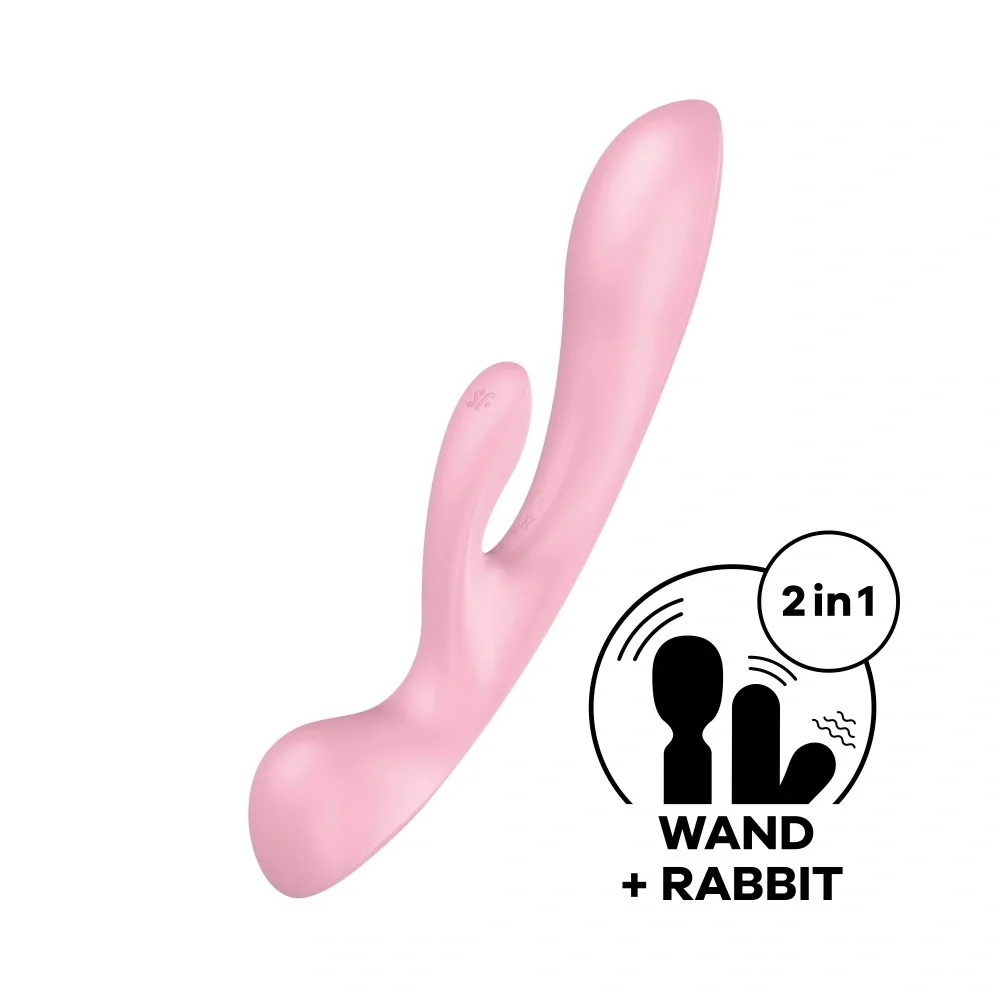 Satisfyer Vibrator Triple Oh 3 in 1 12 Moduri Vibratii Silicon USB Roz 23.5 cm