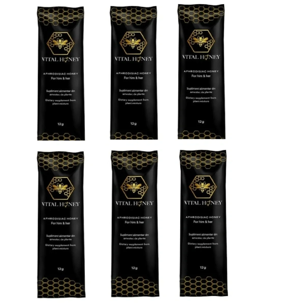  Set 6 buc-Supliment Alimentar pe Baza de Miere cu Potential Afrodisiac Unisex VITAL Honey 6x12 grame grame