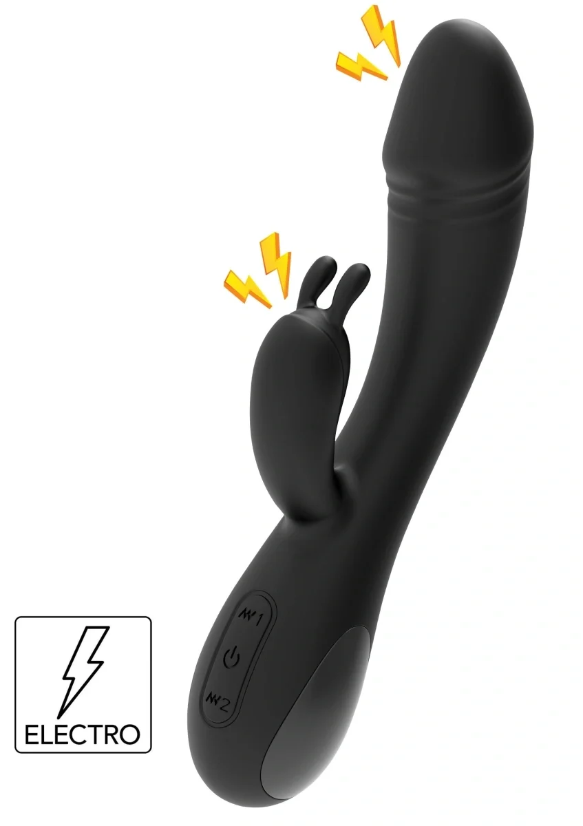 She.E.O Vibrator Rabbit cu 5 Moduri Electrostimulare 10 Moduri Vibratii Silicon USB Negru 20 cm