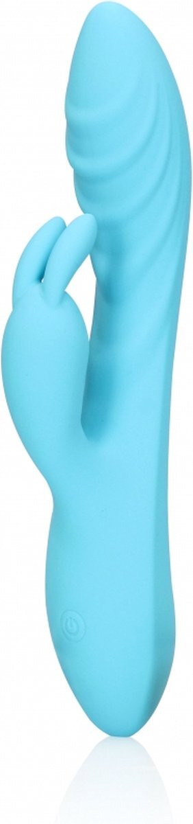 Shots Toys Vibrator Iepuras Ribbed 10 Moduri Vibratii Silicon USB Albastru 21 cm