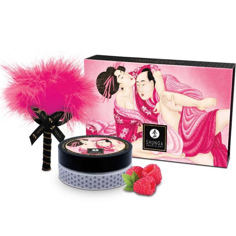 SHUNGA Erotic Art Set Cadou Shunga Kissable Massage Powder Aroma Zmeura 75 gr
