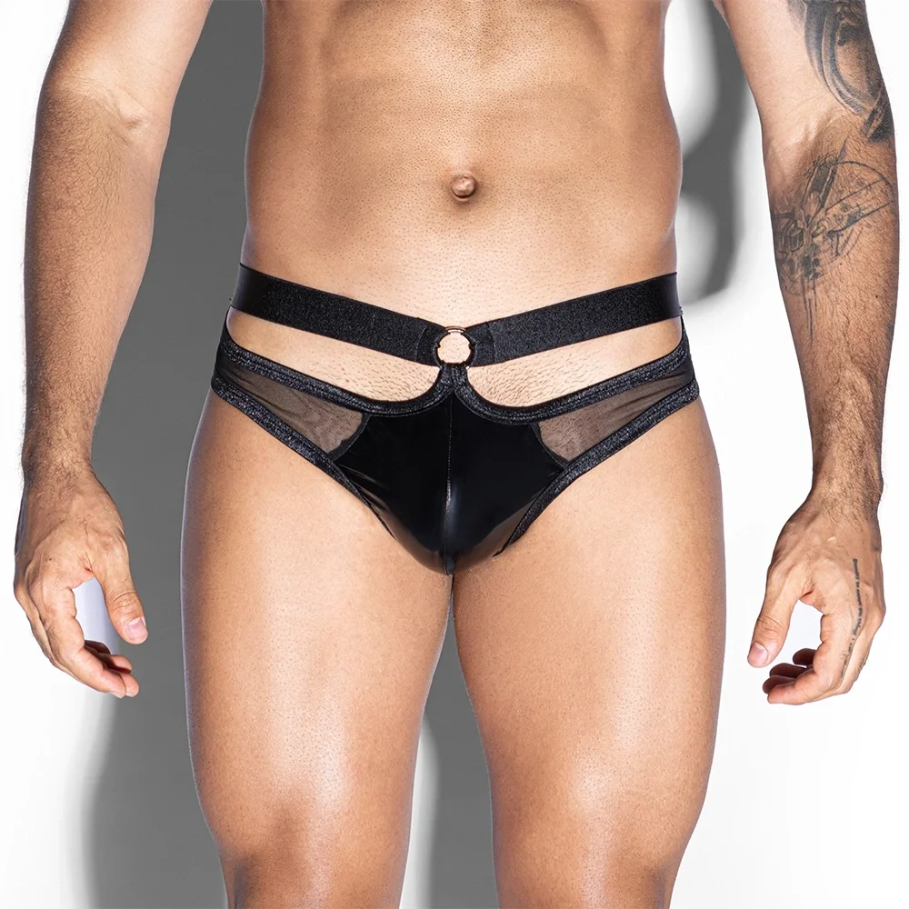 STD Bikini Barbati Material Wetlook si Plasa Transparenta Negru S/M