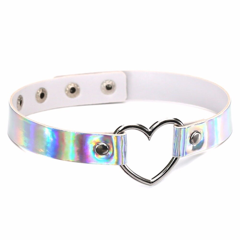 STD Choker cu Inima si Piele Ecologica Iridescenta