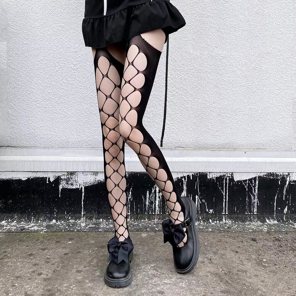 STD Ciorapi Plasa cu Efect Portjartier Negru S-L