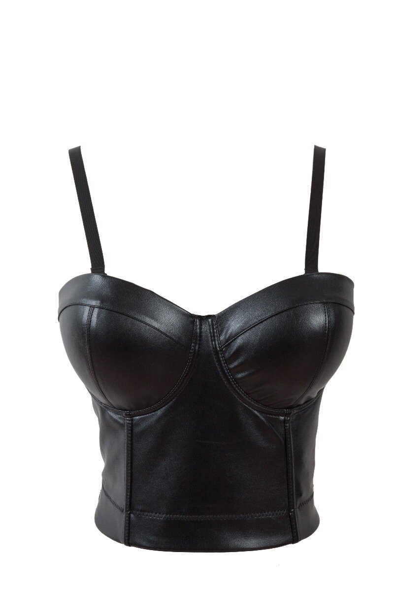 STD Corset Piele Ecologica Cupe Intarite Negru S