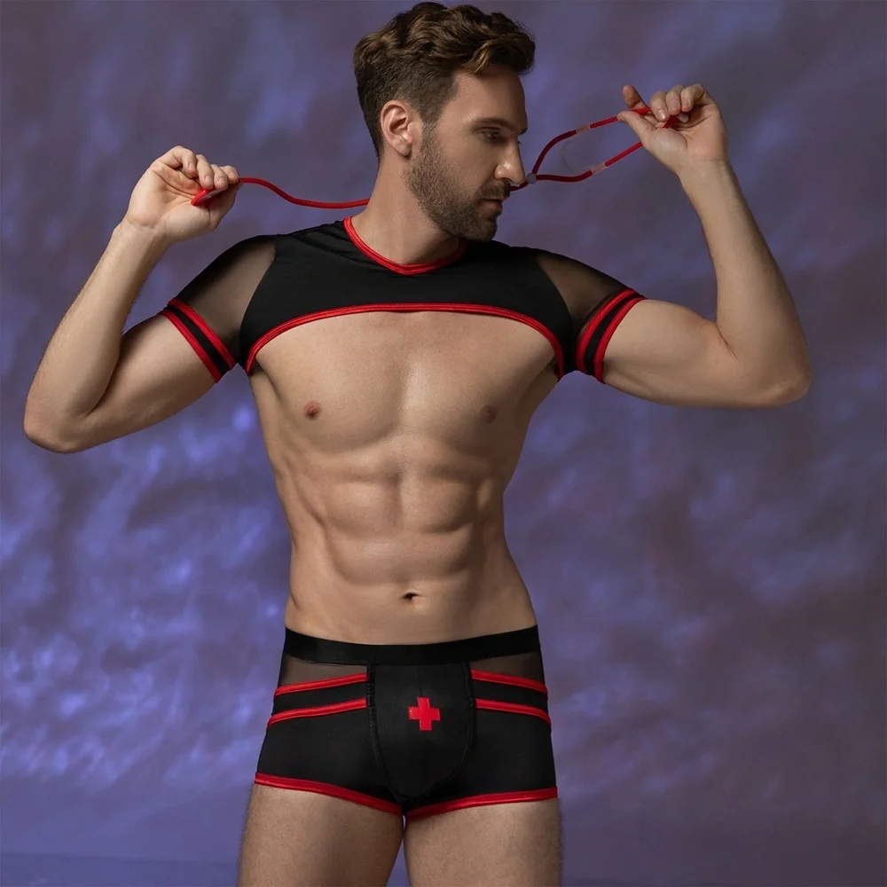 STD Costum Barbati 3 Piese Doctor Sexy Negru/Rosu S-L