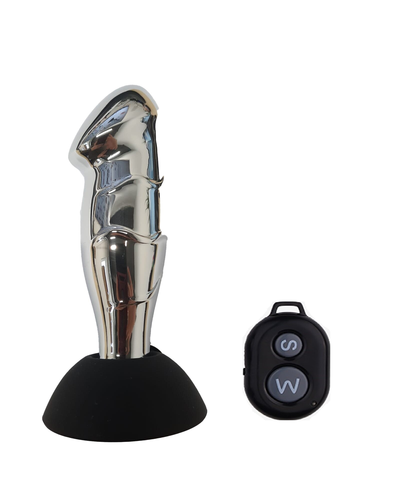STD Dop Anal cu Ventuza Remote Control 10 Moduri Vibratii Metal USB Argintiu 13 cm