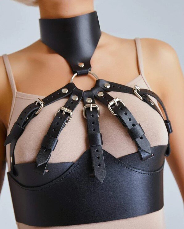 STD Harness Bra-Choker Piele Ecologica OS