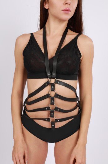 STD Harness Leather Lady Piele Ecologica Negru S-L