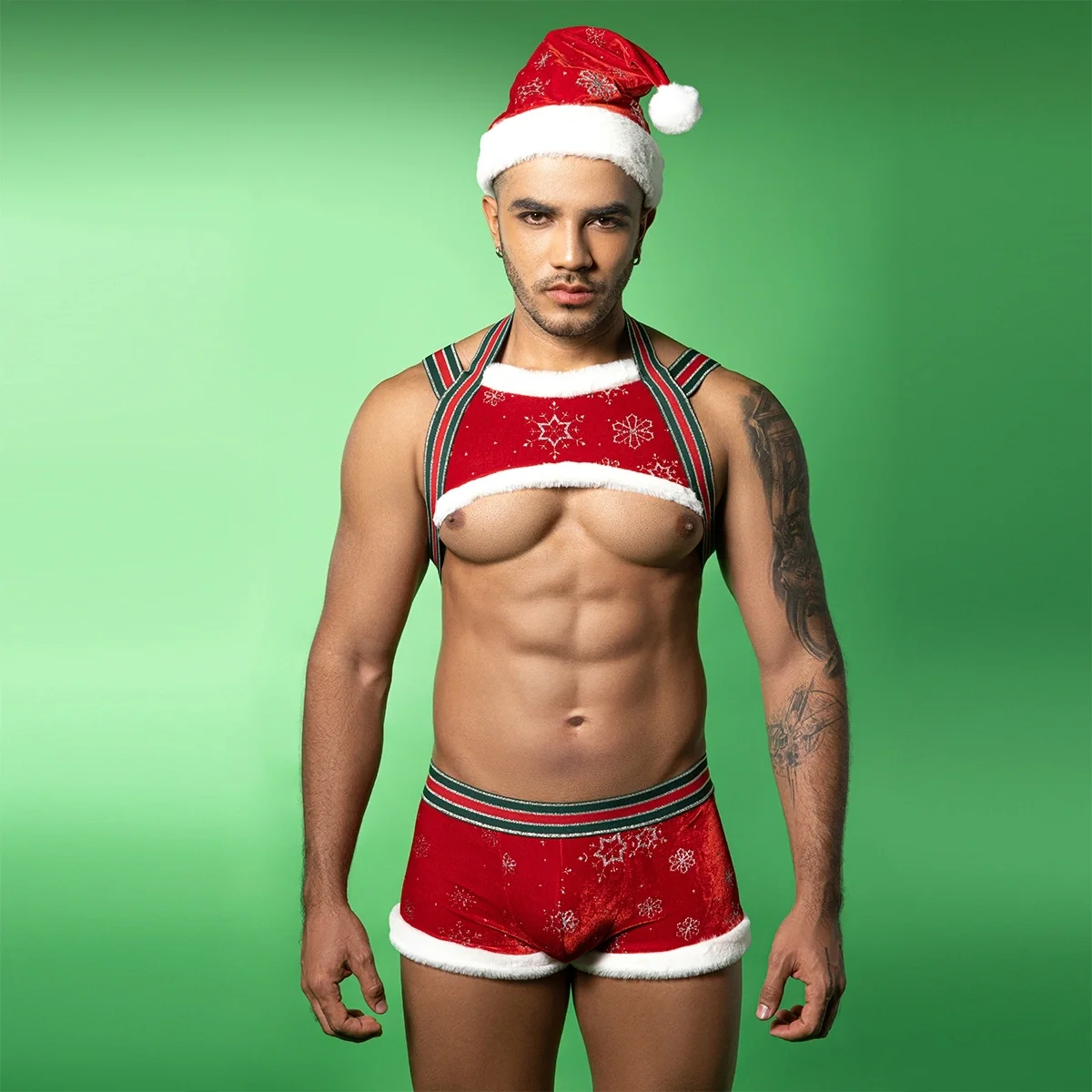STD Lenjerie Sexy 3 Piese pentru Barbati Santa Naughty Helper Rosu/Alb S-L