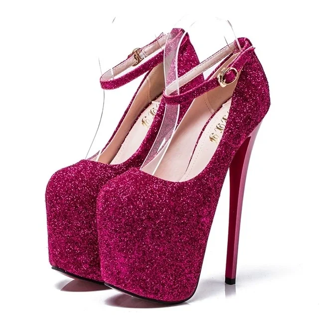 STD Pantofi cu Toc Inalt si Sclipici Roz Marime 37