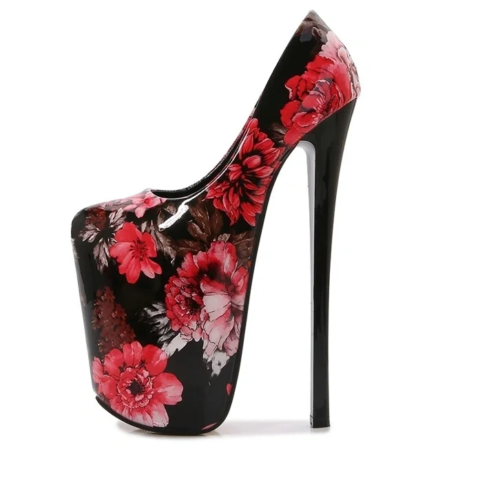 STD Pantofi Foarte Inalti Design Floral Rosu/Negru Marime 43