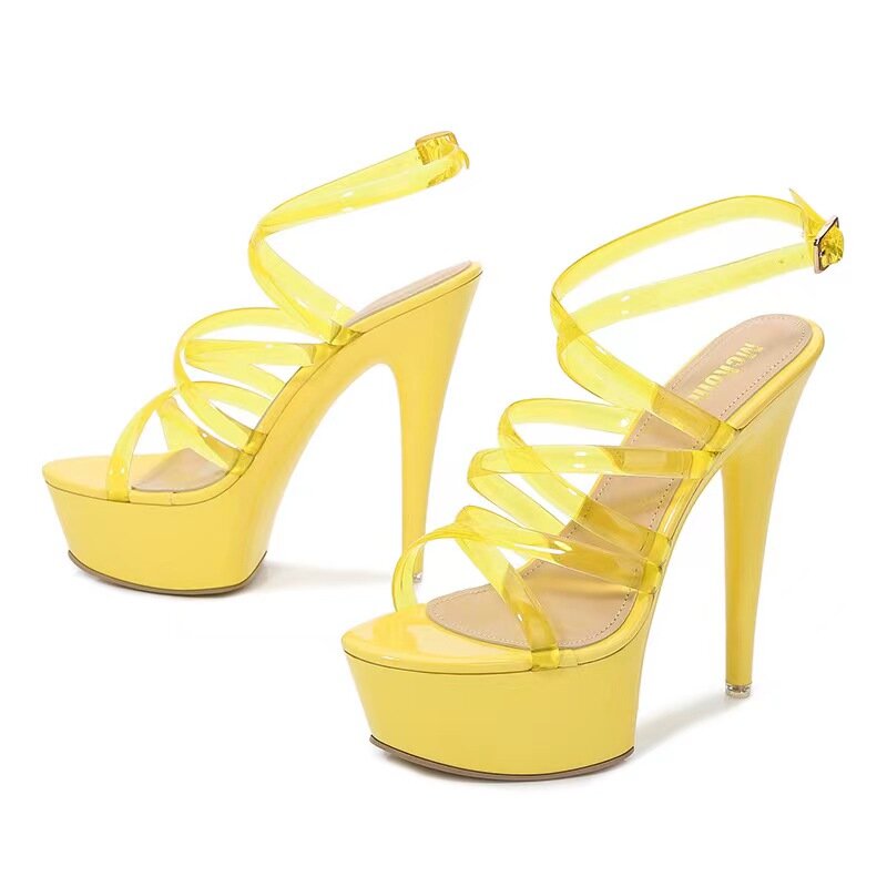 STD Sandale Sexy Galbene Size 42 cu Bretele Subtiri