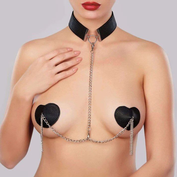 STD Set Acoperitoare Sfarcuri si Choker Sexy Hearties Negru