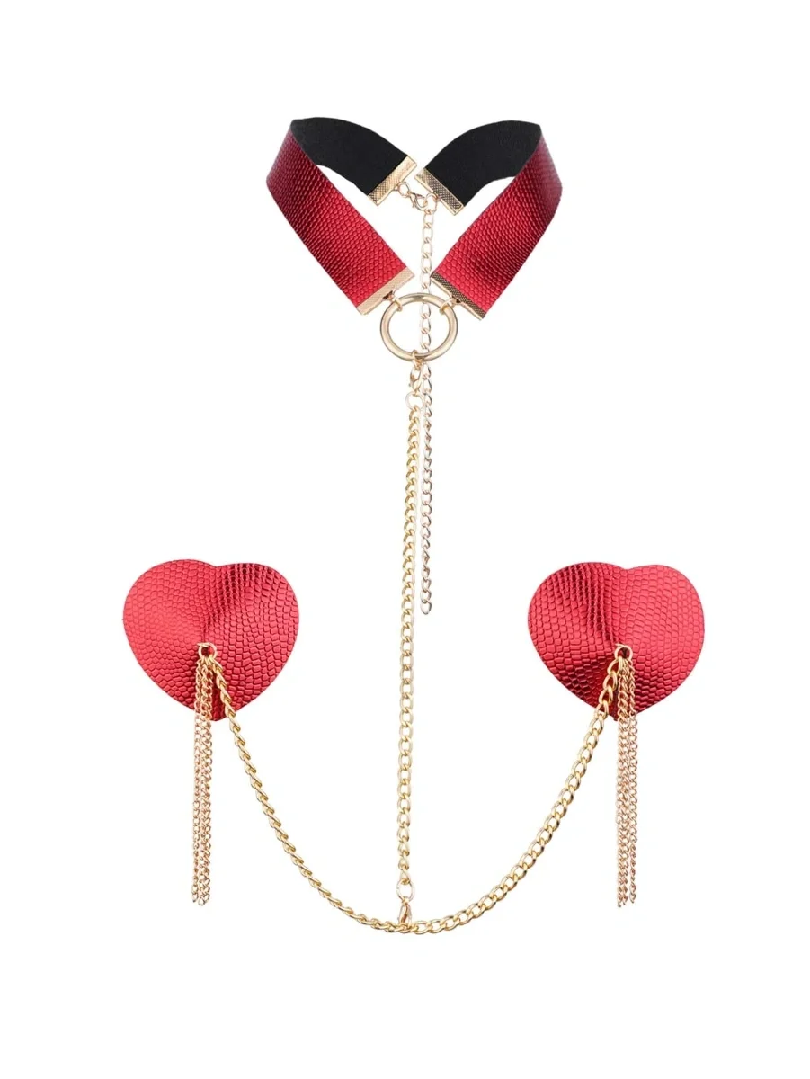 STD Set Acoperitoare Sfarcuri si Choker Sexy Hearties Rosu