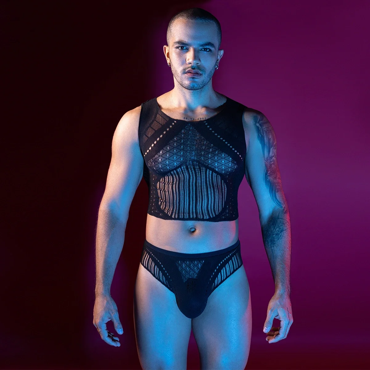 STD Set Lenjerie Barbati 2 Piese Material Elastic Negru S-L