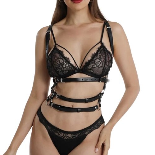 STD Sistem Harness Seductive Straps Piele Ecologica Negru S-L