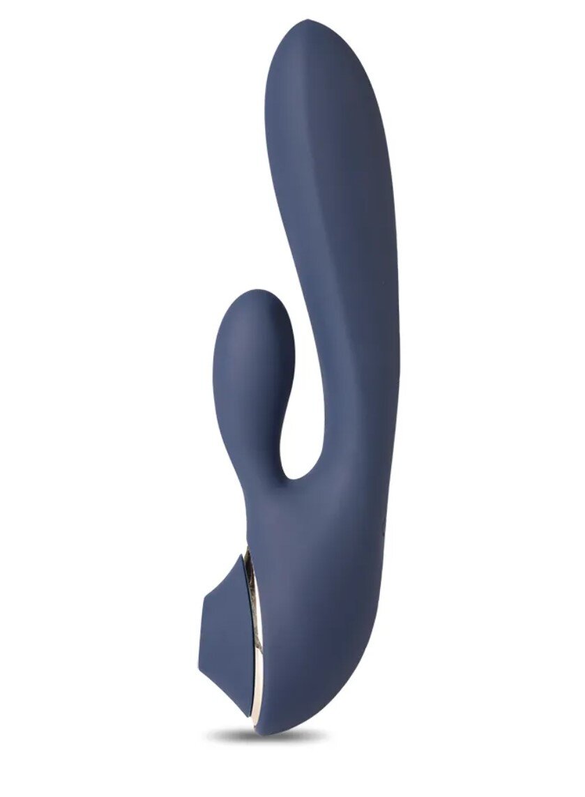 STD Vibrator Mystic Love 10 Moduri Vibratii 3 Moduri Suctiune Silicon USB Albastru Inchis 20 cm