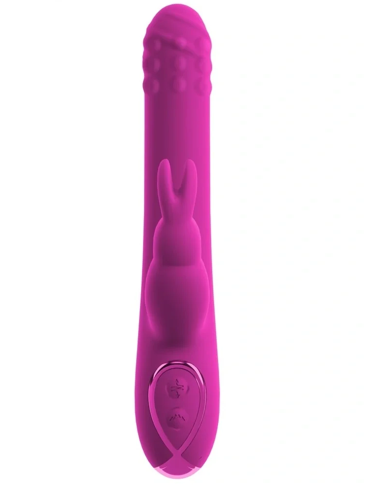 Sweet Smile Vibrator Rabbit cu Rotatii si Impingere Silicon USB Fucsia 22.2 cm