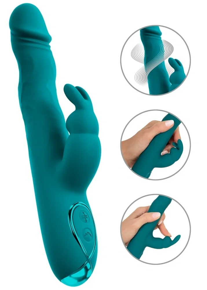 Sweet Smile Vibrator Rabbit Wiggling 3 Motoare Silicon USB Verde 22.5 cm