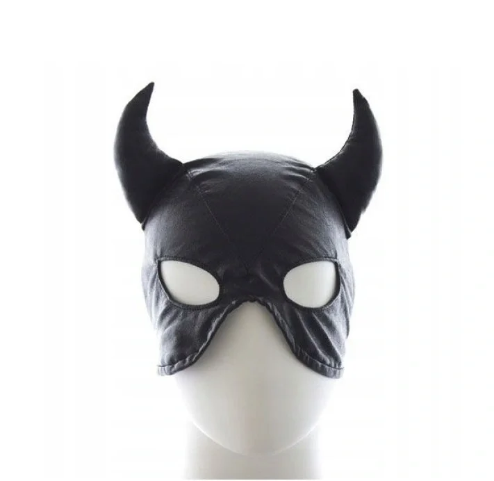TOYZ4LOVERS Masca Devil cu Snur pentru Reglare Piele Ecologica Negru