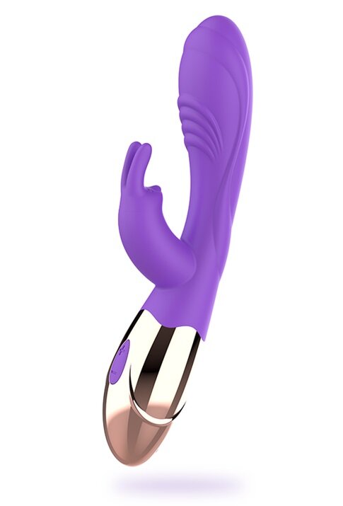 Womanvibe Vibrator Rabbit Viora 10 Moduri Vibratii Silicon USB Mov/Auriu 19.5 cm