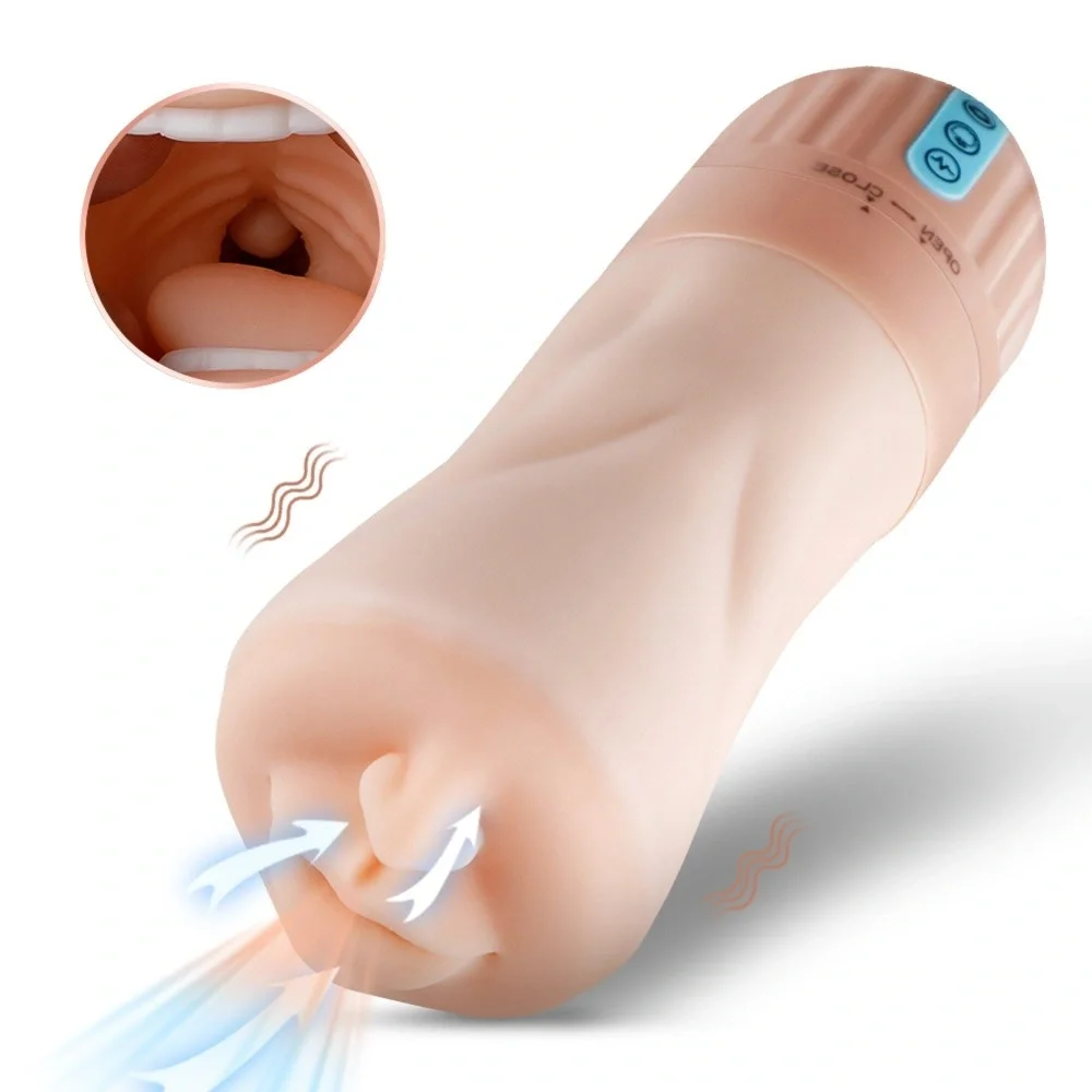 XISE Masturbator Automatic Gura 10 Moduri Vibratii 5 Niveluri Suctiune Material Superskin Incarcare USB 24.8 cm